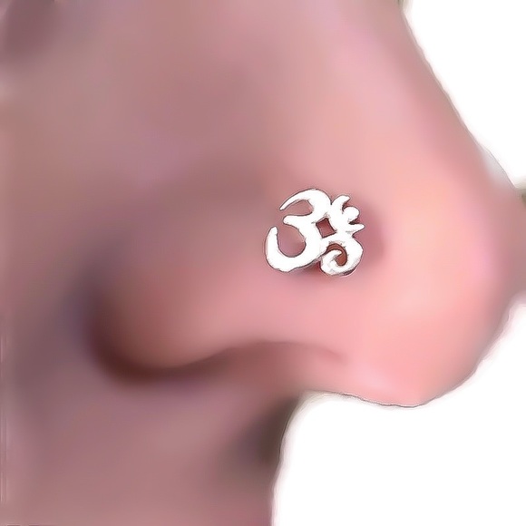 925 Sterling Silver OHM/OM/AUM Symbol Nose Ring Cartilage Helix Stud Earring 20G - Picture 1 of 11